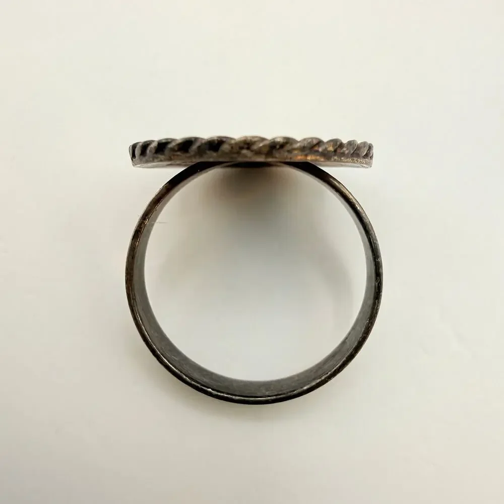 Vintage Mexico 925 Sterling Silver Ring Aztec Mayan Sun God Rope Frame Size 6